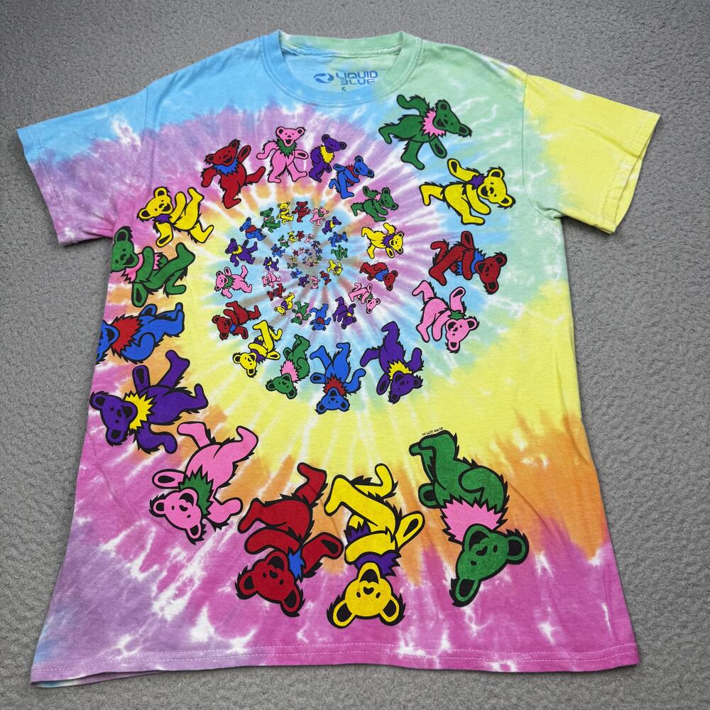 Grateful Dead Shirt Mens Small Tie Dye Liquid Blue Dancing Bears Spiral